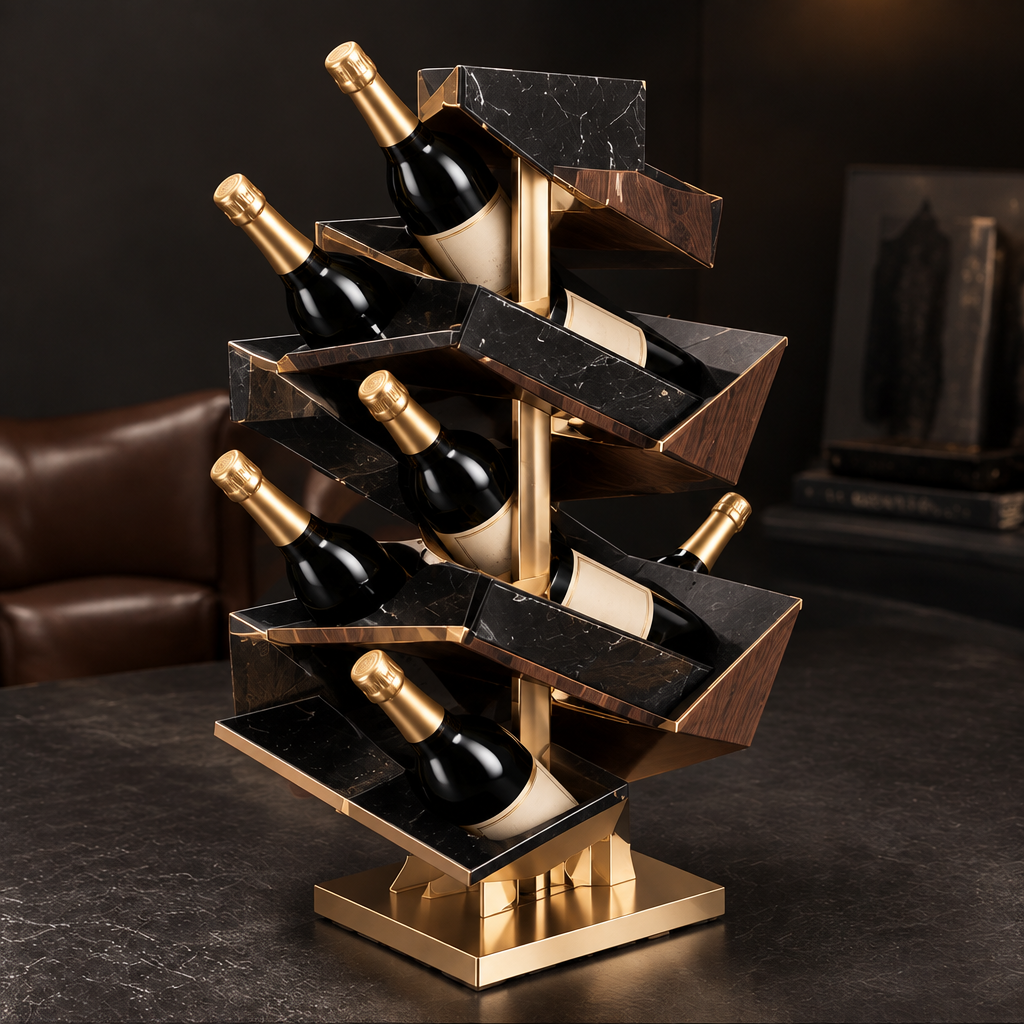 nestovn® Tower Wine Rack — Space Saving Design, Elegant Look Maximum Capacity, angled view with 3 bottles