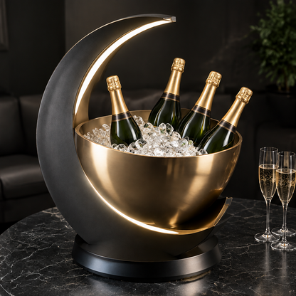 nestovn® Crescent Moon Champagne Ice Bucket — Premium Materials, Durable Stylish Timeless, marble background