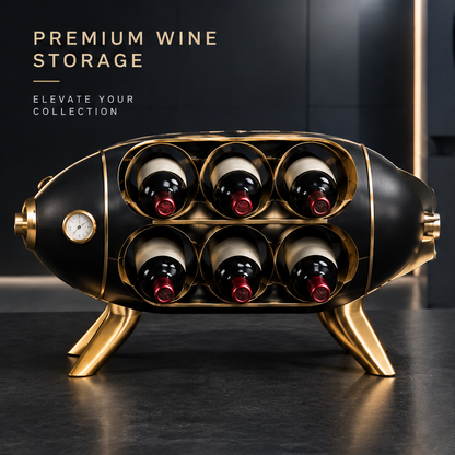 nestovn® Rocket Wine Rack — Solid Craftsmanship, Built to Last, angled view showing empty slots with gold finishes