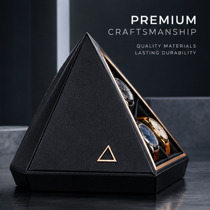 nestovn® Pyramid Watch Case — Triangle Design, More Space More Possibilities, top-down view open with 3 watches