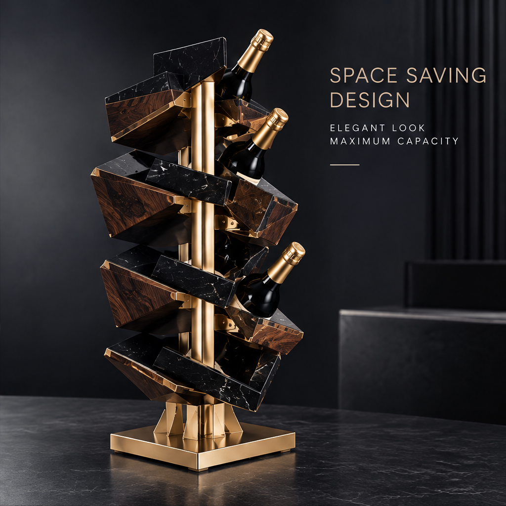nestovn® Tower Wine Rack — Premium Craftsmanship, Solid Structure Lasting Quality, dark moody angled view
