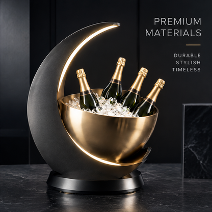 nestovn® Crescent Moon Champagne Ice Bucket — Modern Luxury, Elevate Every Moment, front view with 4 champagne bottles