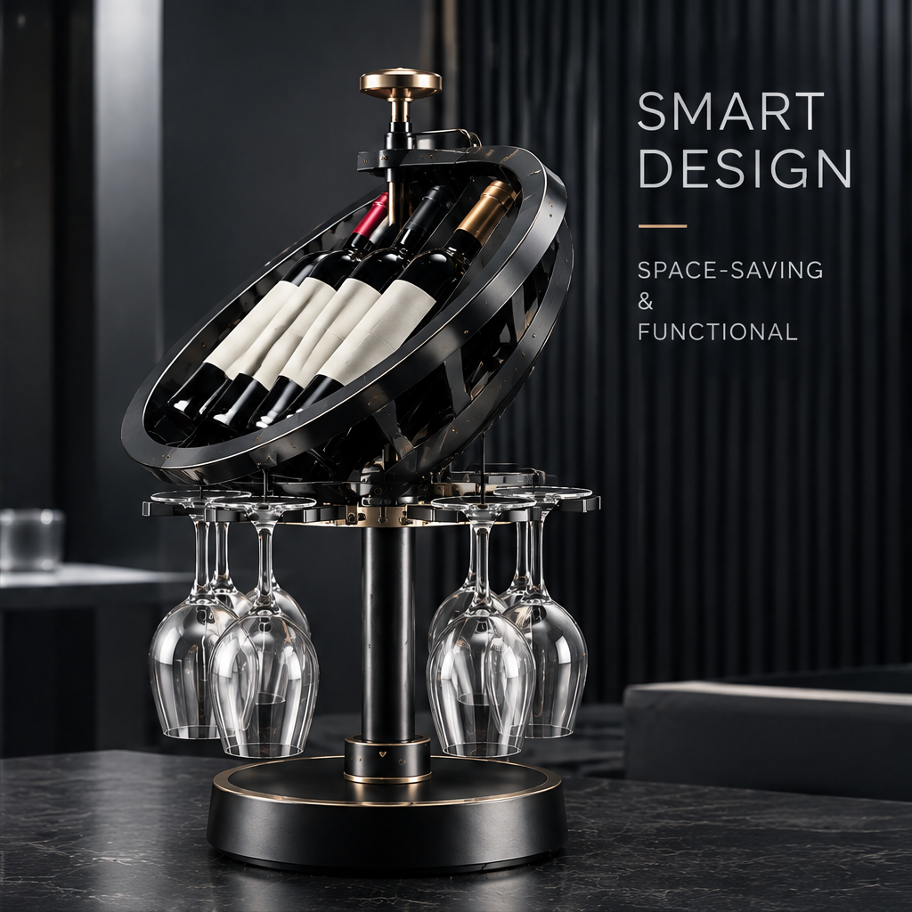 nestovn® Orbital Wine Rack — Smart Design, Space-Saving & Functional, angled view showing tilted ellipse frame