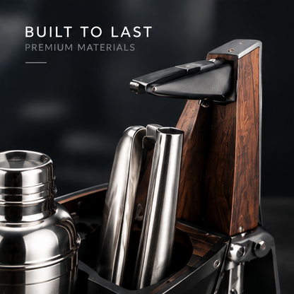 nestovn® Nautical Cocktail Bar Set — Smart Storage, Keep Everything in Place, overhead top-down view showing all tools nested in dedicated hull compartments