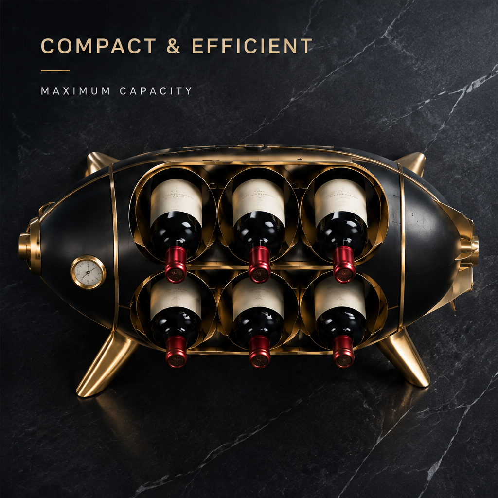 nestovn® Rocket Wine Rack — Compact & Efficient, Maximum Capacity, overhead top-down view with 6 wine bottles